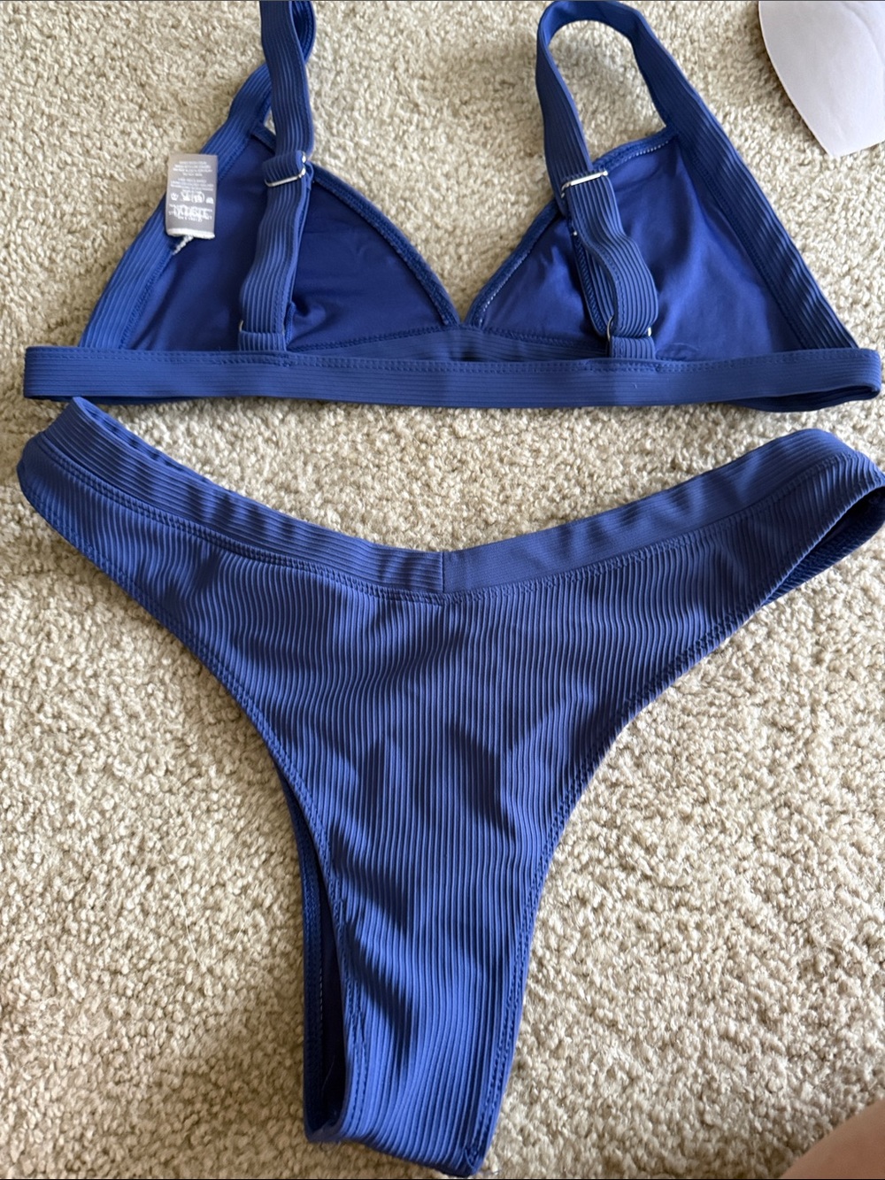 Double Zero Navy Ribbed Triangle Bikini Set - Picture 4 of 5